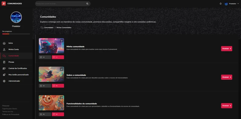 Feed de uma comunidade privada dentro da área de membros
